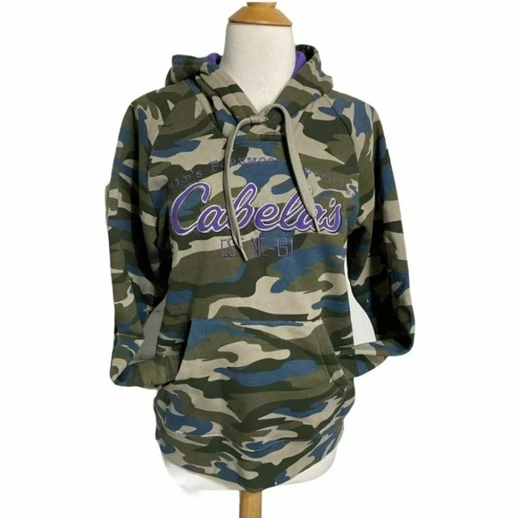Cabelas Women S camouflage purple hoodie‎ Retro Casual Pull over Cowgirl Farmer - Picture 2 of 6